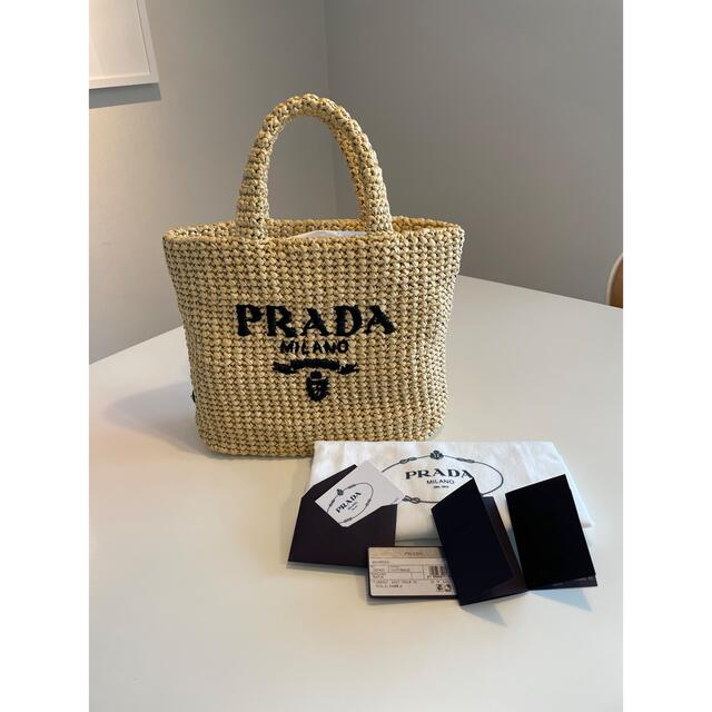PRADA - PRADA ロゴ ラフィア スモール トート バッグ かごバッグ　新品未使用