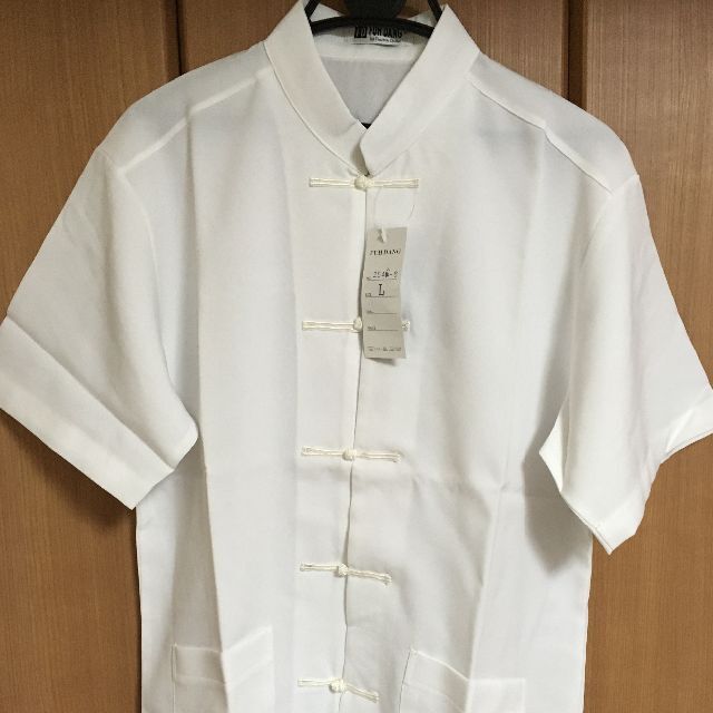 チャイナ服 シャツ 半袖 Mサイズ 白 メンズのトップス(シャツ)の商品写真
