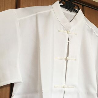 チャイナ服 シャツ 半袖 Mサイズ 白(シャツ)