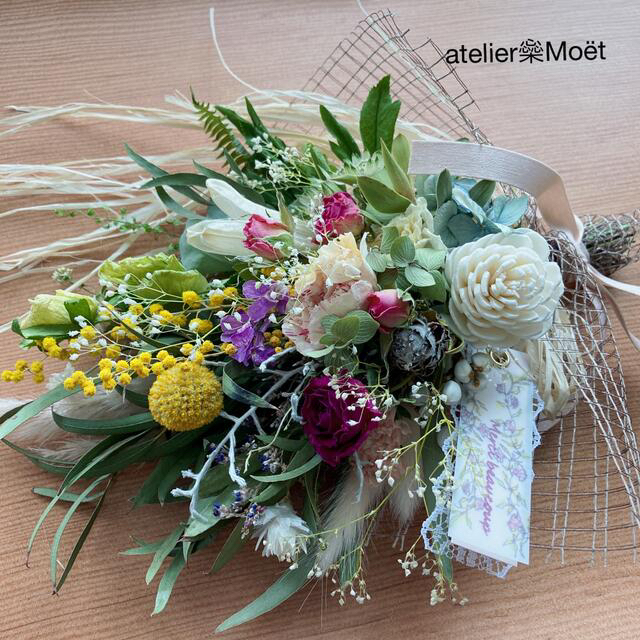 薔薇＆カーネーション ミニスワッグ橤 merci bouquet ドライフラワー ハンドメイドのフラワー/ガーデン(ドライフラワー)の商品写真