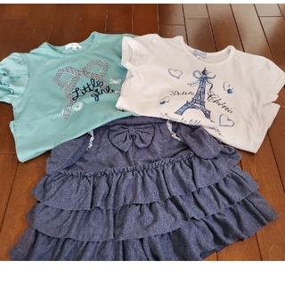 マザウェイズ(motherways)の130 女の子 セット 夏用 半袖Tシャツ２枚 スカパン１枚(Tシャツ/カットソー)