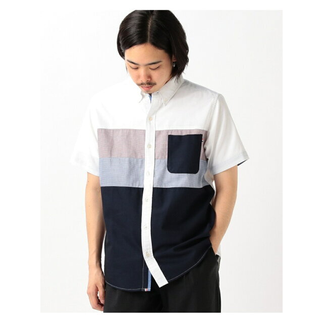 【WHITE】BEAMS HEART / COOLMAX(R)オックス 切替 ショートスリーブ ボタンダウンシャツ