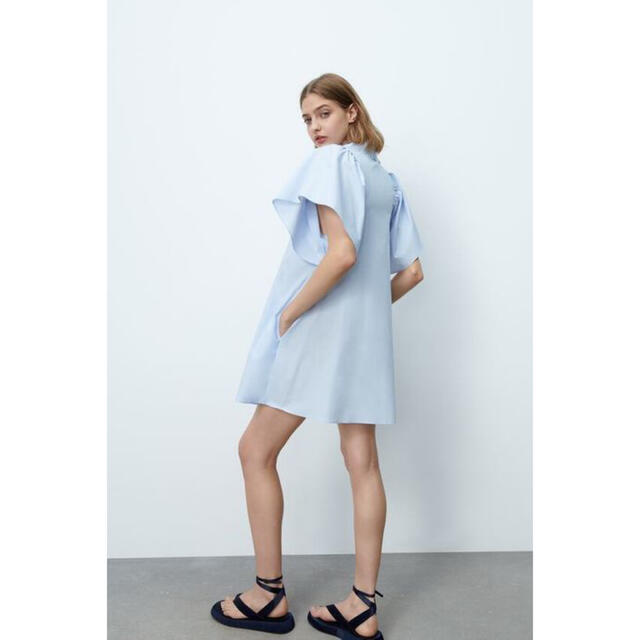 ZARA 美品 ZARA ザラ ピーターパンカラー ポプリン ワンピース 人気 完売の通販 by sora|ザラならラクマ ZARA ザラ フリル付きポプリンワンピース ベージュ