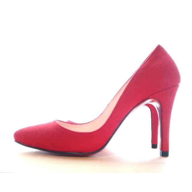 【新品未使用】パンプス スエード ピンヒール 赤 レッド 23cm レディースの靴/シューズ(ハイヒール/パンプス)の商品写真