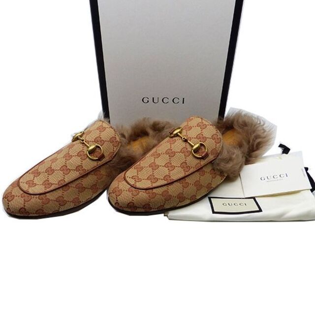 安く 買える 【新品】GUCCI サンダル シューズ GG柄 ファー ベージュ 8