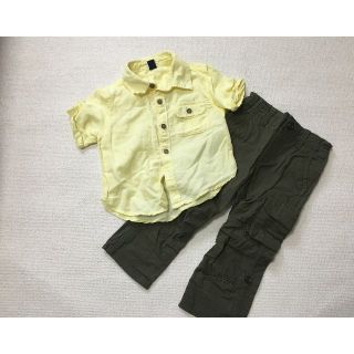 ベビーギャップ(babyGAP)のB223★リネン混半袖シャツ チノパン90 95男の子キッズ春夏2点セットまとめ(ブラウス)