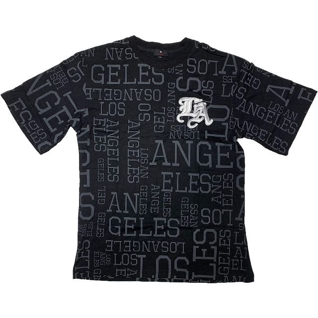 LA ストリート プリント モノグラムデザイン 半袖Tシャツ ブラック XL