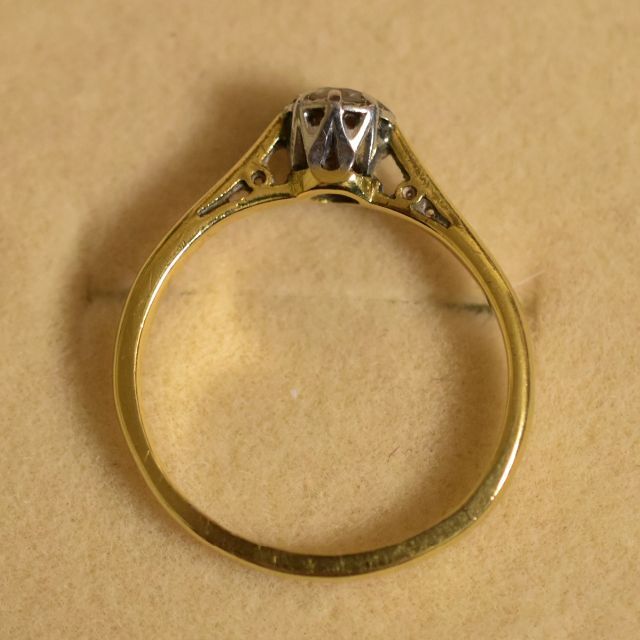 K18&プラチナ ソリッドゴールド 刻印あり ダイヤモンドのアンティークリング レディースのアクセサリー(リング(指輪))の商品写真