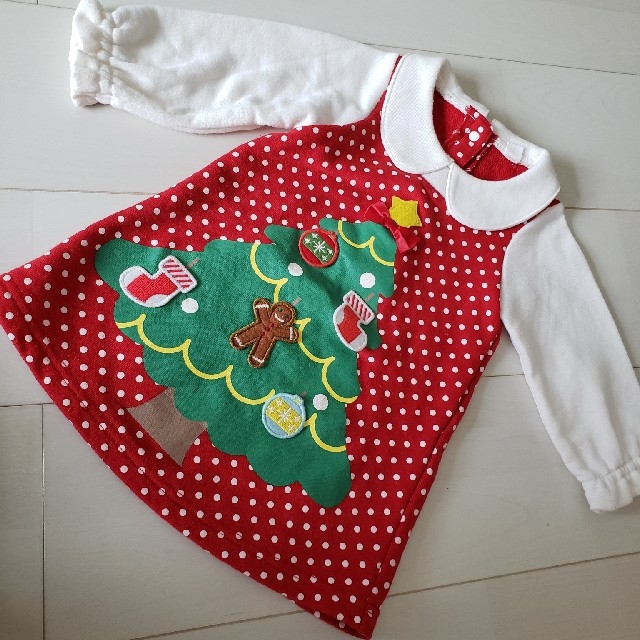クリスマス　ワンピース80 キッズ/ベビー/マタニティのベビー服(~85cm)(ワンピース)の商品写真