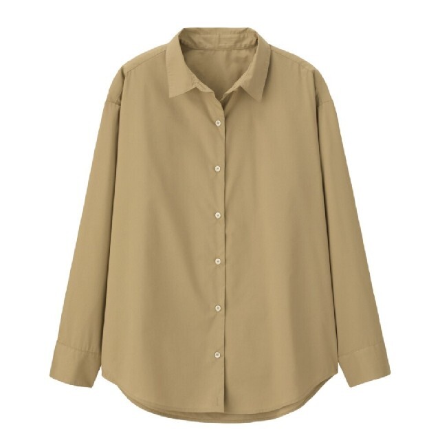 GU(ジーユー)の新品 未使用 GU 2WAYオーバーサイズシャツ 長袖 XL ベージュ レディースのトップス(シャツ/ブラウス(長袖/七分))の商品写真