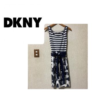 ダナキャランニューヨーク(DKNY)のねこ様専用　DKNY¨ボーダー×花柄リボンワンピース(ひざ丈ワンピース)