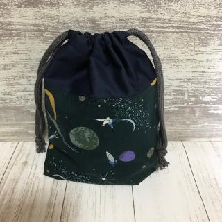 ちょっと　大きめコップ袋　巾着☆レトロ調　宇宙柄　ギャラクシー(ランチボックス巾着)