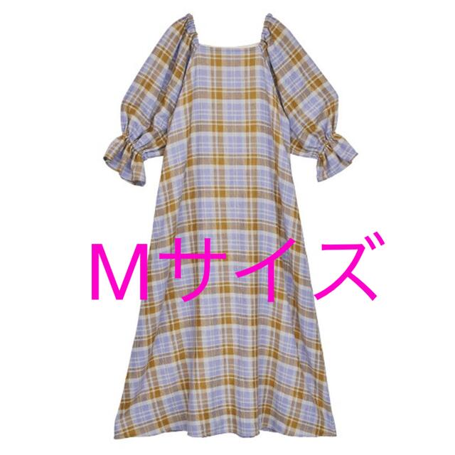 Ameri◆LACEY CHECK PUFF DRESS パープル M