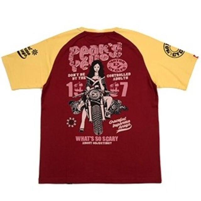 PEAK'D YELLOW(ピークドイエロー)のピークドイエロー/Tシャツ/ワイン/PYT-231/カミナリモータース メンズのトップス(Tシャツ/カットソー(半袖/袖なし))の商品写真