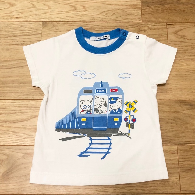 【新品未使用】familiar おはなしTシャツ 船　乗り物 ファミちゃん 90