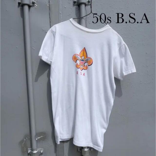 50年代　50s B.S.A ボーイスカウト　染み込み　Tシャツ　白