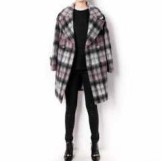 ルシェルブルー チェック柄シャギーコート
