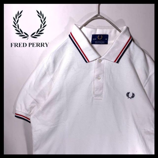 FRED PERRY フレッドペリー ポロシャツ 白 ワンポイント 刺繍ロゴ M