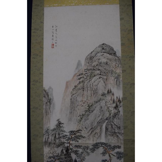 真作】矢野橋村/梅花亭子図/春景山水人物図/掛軸☆宝船☆Z-539 真作】矢野橋村/梅花亭子図/春景山水人物図/掛軸☆宝船☆Z-539