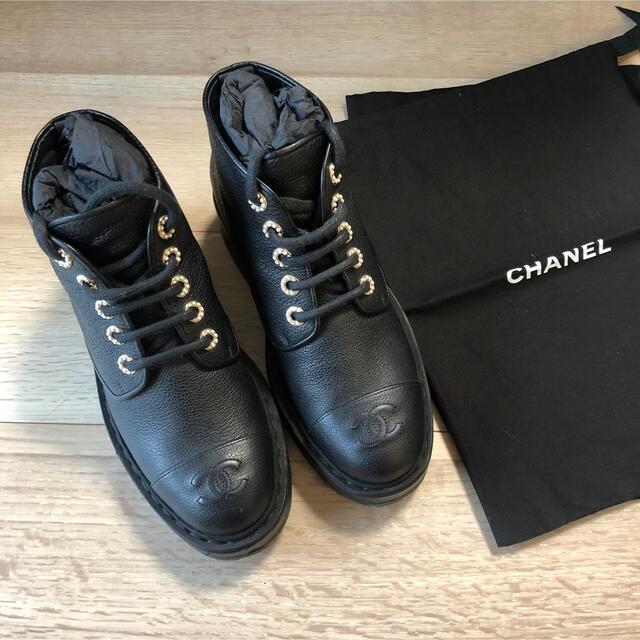 H - CHANEL シャネル レースアップ ショート ブーツ /ブラックの通販