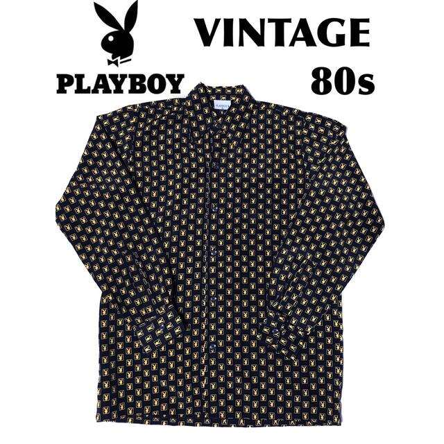 PLAY BOY プレイボーイ 長袖シャツ 総柄 80s90s 香港製