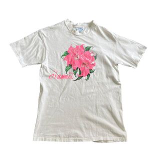 ヘインズ(Hanes)の【1980s】ビンテージ　Hanes フラワープリント　白ボディ　Tシャツ　古着(Tシャツ(半袖/袖なし))