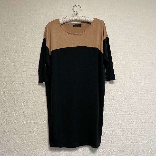 ZARA(ザラ)の【ZARA/ザラ】春夏 カラーブロッキングチュニック ブラック×ブラウン S レディースのトップス(チュニック)の商品写真