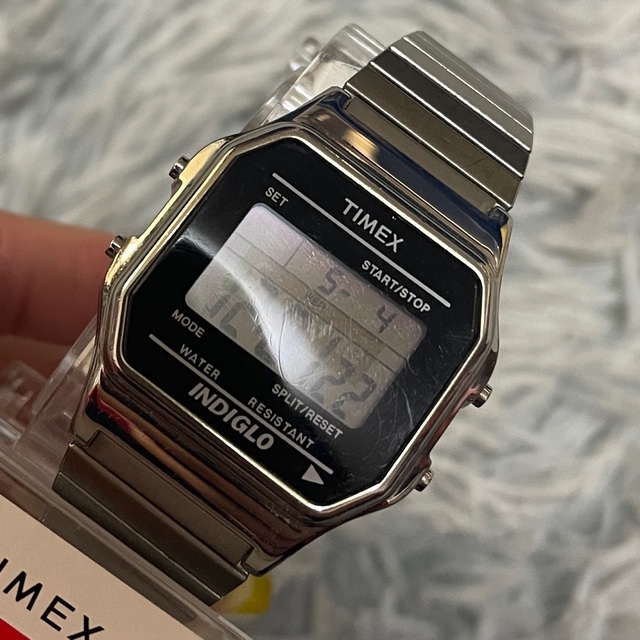 T273 良品【タイメックス】インディグロ ホワイト文字盤 QZ メンズ腕時計