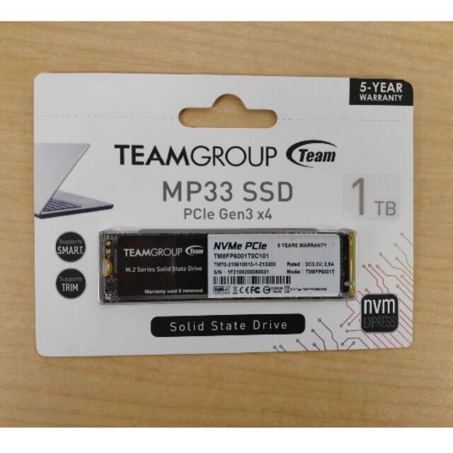 【M.2 SSD 1TB】新品未使用：Team M.2 2280 NVMe