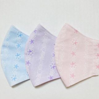  キッズ　マスク3枚セット　パステルフラワー　ハンドメイド　子供　女の子(外出用品)