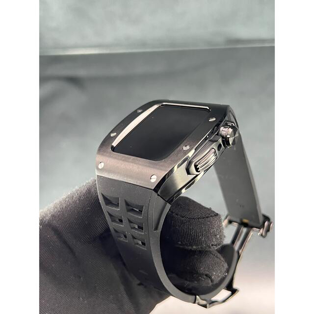 時計44ミリ専用　アップルウォッチ用ブラックステンレスケースベルトセット