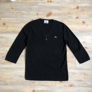 ラコステ(LACOSTE)のラコステ　Vネック　ブラック七分袖セーター　ブラック黒(ニット/セーター)