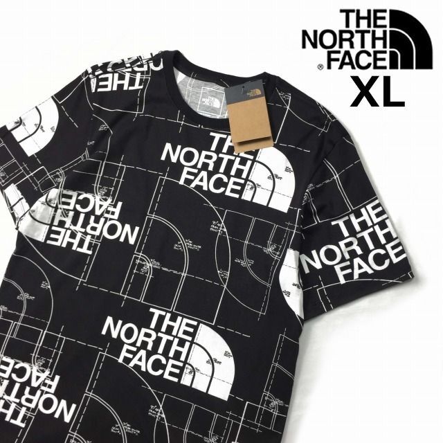 ノースフェイス 半袖 Tシャツ US限定 コットン(XL)総柄 黒 180902 - T ...