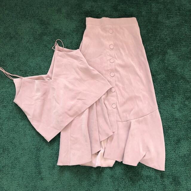 マーメイドスカート　ビスチェ スカートセットアップ   くすみピンク レディースのワンピース(ロングワンピース/マキシワンピース)の商品写真