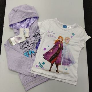 ディズニー(Disney)のアナ雪 アウター Tシャツ フード 半袖 2枚set 3歳  95cm(Tシャツ/カットソー)