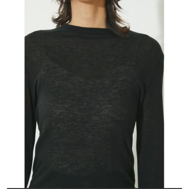 BLACK by moussy(ブラックバイマウジー)の【試着のみ】BLACK BY MOUSSY シアーリブトップス(ブラック) レディースのトップス(カットソー(長袖/七分))の商品写真