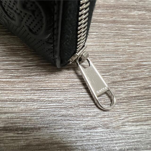 美品 グッチ GGエンボス ラウンドファスナー長財布 レザー ブラック