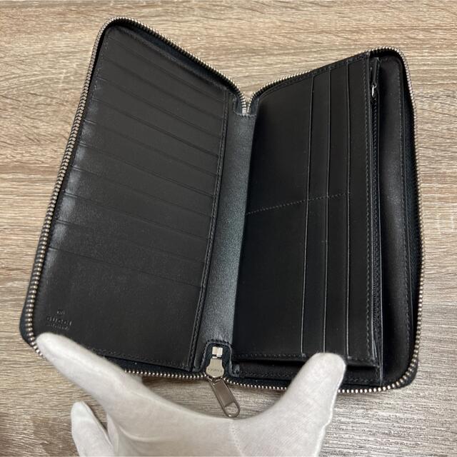 美品 グッチ GGエンボス ラウンドファスナー長財布 レザー ブラック