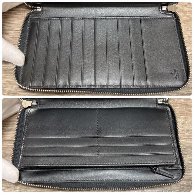 美品 グッチ GGエンボス ラウンドファスナー長財布 レザー ブラック