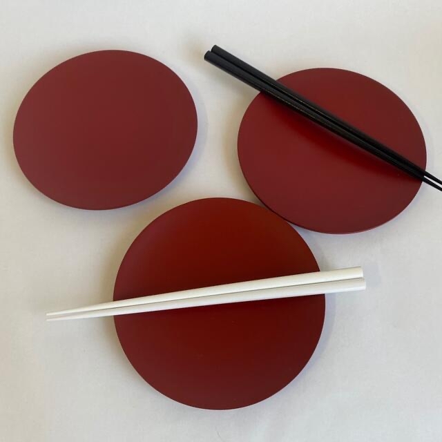 【未使用】小皿 プレート  渋い赤　シルバー　箸　サーバー　ディナープレート