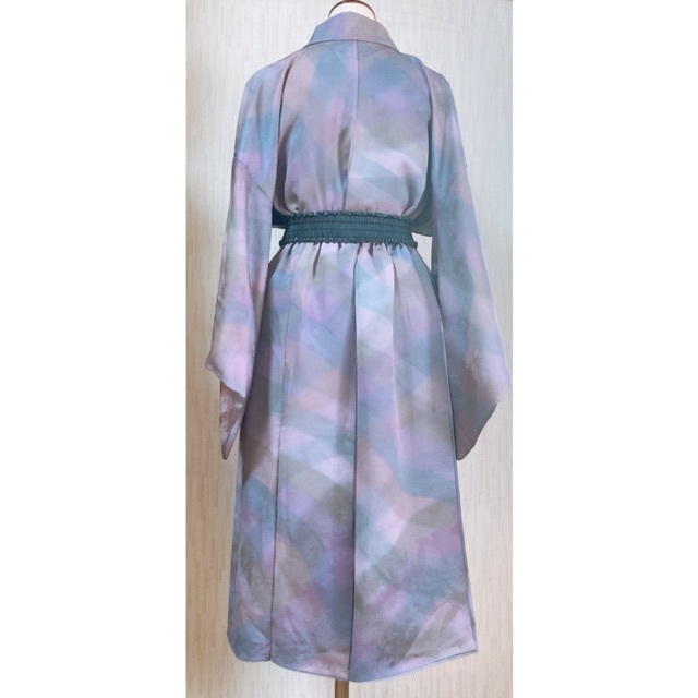 展示品◇着物リメイク◇ セットアップチェック風紫ベルト付き1点 展示品◇着物リメイク◇ セットアップチェック風紫ベルト付き1点