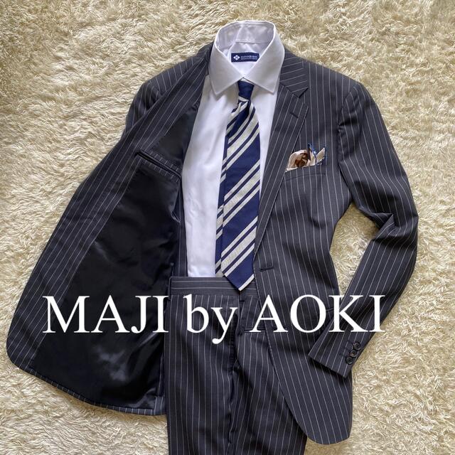 AOKI(アオキ)のMAJI L相当　AOKI 青木　セットアップ　スーツ　グレーストライプ メンズのスーツ(セットアップ)の商品写真