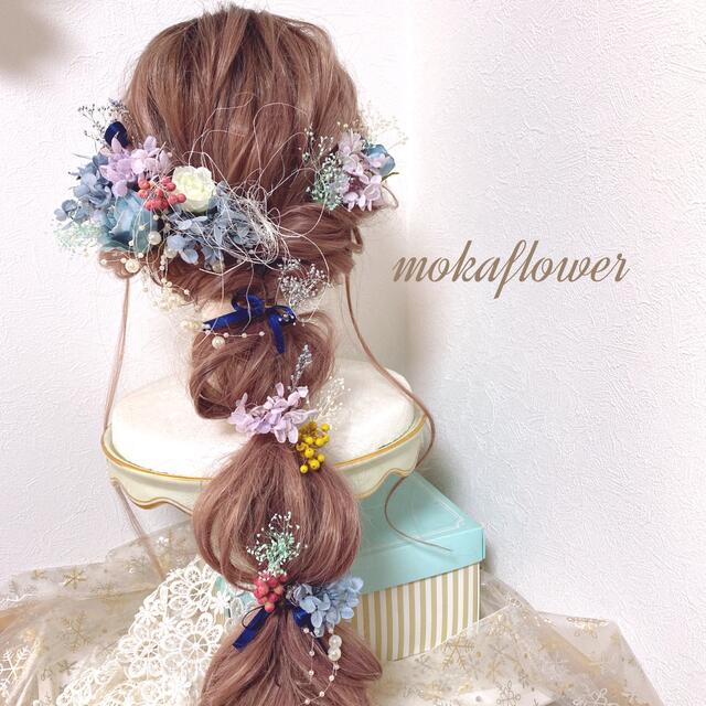ヘアピン ブルーミックス ヘッドパーツ 髪飾り 日本本物 夏にぴったり!お花の髪飾り ヘアクリップ 造花 ガーランド パープル No.7