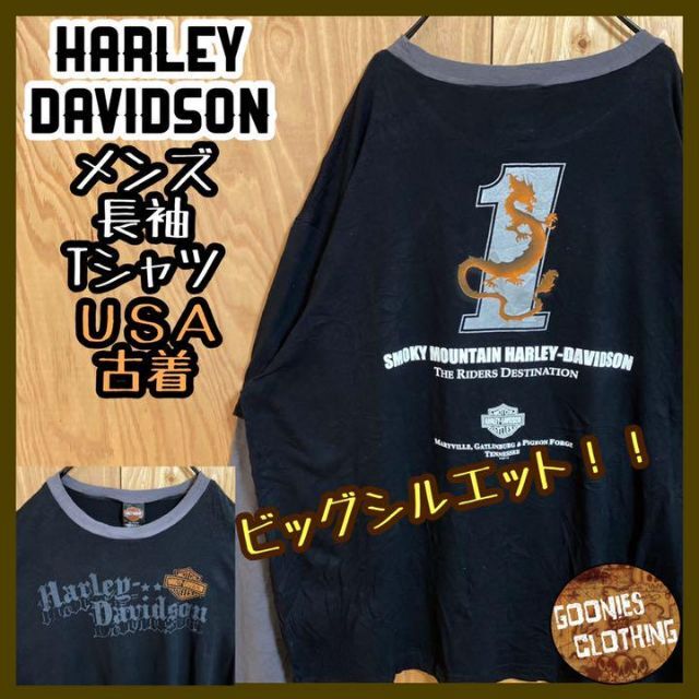 ハーレーダビッドソン メンズ バイク 長袖 Tシャツ USA ロゴ 2X 黒
