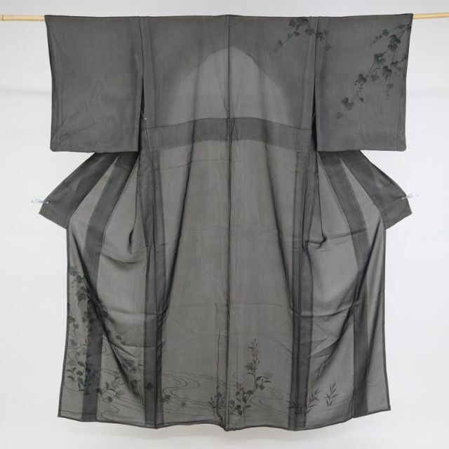 希少逸品□紗袷*特選訪問着□涼やか蔦の葉花模様□黒□正絹着物 希少逸品□紗袷*特選訪問着□涼やか蔦の葉花模様□黒□正絹着物