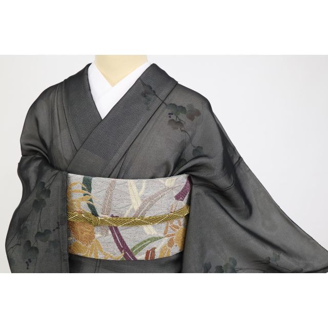 希少逸品□紗袷*特選訪問着□涼やか蔦の葉花模様□黒□正絹着物 希少逸品□紗袷*特選訪問着□涼やか蔦の葉花模様□黒□正絹着物