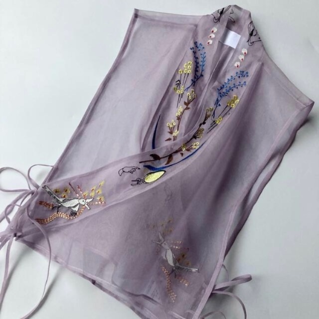 mame 刺繍 シルク つけ襟 マメ クロゴウチ