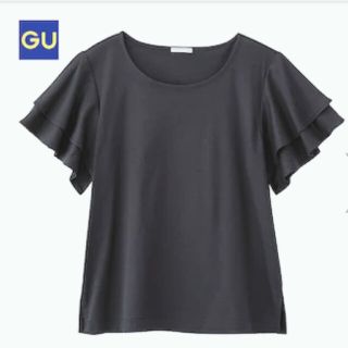 ユニクロ(UNIQLO)のLサイズ／ジーユーのフリルスリーブTシャツ／ブラック／ 半袖／ 半袖Tシャツ(Tシャツ(半袖/袖なし))