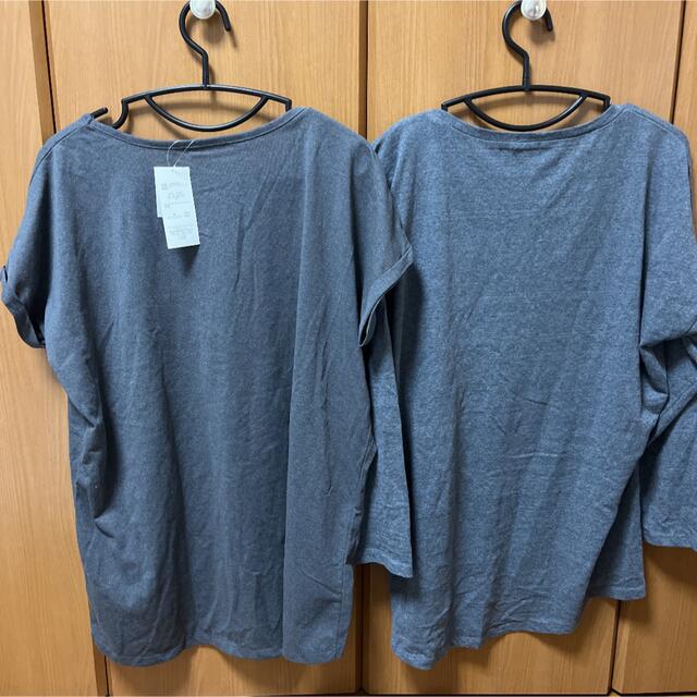 【セット販売】Ｍサイズ グレー Tシャツ ドルマン ロンT 半袖 長袖 レディースのトップス(Tシャツ(半袖/袖なし))の商品写真
