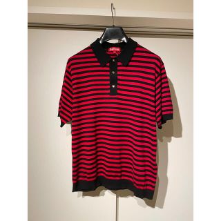 シュプリーム(Supreme)のSupreme Striped Knit Polo Red Mサイズ　ポロ(ポロシャツ)